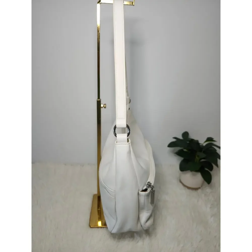 Giani Bernini Hobo Bag White Leather Shoulder Bag Minimalist Zip Pockets